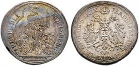 Nürnberg, Stadt. Reichsguldiner zu 60 Kreuzer 1658. Ähnlich wie vorher, jedoch St. Sebaldus zwischen der geteilten Jahreszahl stehend. Ke. 211, Slg. E...