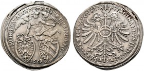 Nürnberg, Stadt. 1/2 Reichsguldiner zu 30 Kreuzer 1629 (im Stempel aus 1628 geändert). Ähnlich wie vorher. Ke. 214, Slg. Erl. 386. 
sehr selten, minim...