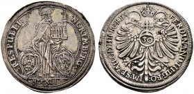 Nürnberg, Stadt. 1/2 Reichsguldiner zu 30 Kreuzer 1641. St. Sebaldus mit Kirchenmodell zwischen zwei Stadtwappen stehend, im Abschnitt die römische Ja...