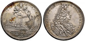 Nürnberg, Stadt. Doppeltaler o.J. (1711). Stempel von G. Hautsch. Ähnlich wie vorher / Belorbeertes Brustbild Kaiser Karl VI. im Harnisch nach rechts....