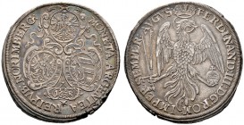 Nürnberg, Stadt. Taler 1638 (im Stempel aus 1637 geändert). Drei verzierte Stadtwappen, unten die Jahreszahl in Kartusche / Gekrönter, rechtsblickende...
