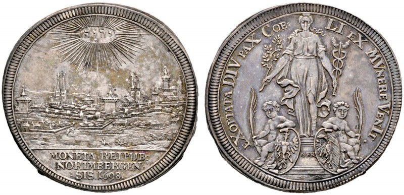 Nürnberg, Stadt. Taler 1698. Münzmeister G.F. Nürnberger. Auf den Frieden von Ri...
