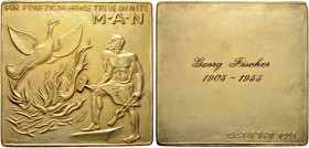 Nürnberg, Stadt. Vergoldete Silberplakette 1951 (1955) von Hoene. Prämie für 50-jährige treue Dienste bei M.A.N. (Maschinenfabrik-Augsburg-Nürnberg). ...