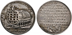 Pfalz, Kurlinie. Karl Philipp von Pfalz-Neuburg 1716-1742. Silbermedaille 1716 unsigniert (von Anton Cajet). Heidelberger Fassmedaille, geprägt auf de...