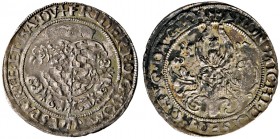 Pfalz-Oberpfalz. Friedrich II. 1508-1556, seit 1544 Kurfürst. Groschen 1537 -Amberg-. Wappen mit Vliesordenskette unter Fürstenhut / Löwenhelm, oben z...