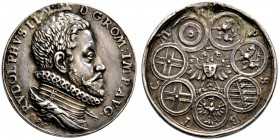 Regensburg, Stadt. Silbermedaille im 1/4-Talergewicht o.J. (1599) von Valentin Maler, auf den hier stattfindenden Reichstag. Brustbild des Kaisers Rud...