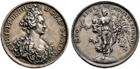 Sachsen-Albertinische Linie. Friedrich August I. ("August der Starke") 1694-1733. Silbermedaille 1697 von M.H. Omeis, auf den ersten Geburtstag des Pr...