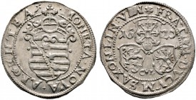 Sachsen-Alt-Weimar. Kipperprägungen 1619-1622. Kipper-Sechsbätzner (24 Kreuzer) 1620 -Weimar-. Gekröntes Wappen, oben der Reichsapfel / Drei Wappen, o...