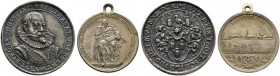 Schweinfurt, Stadt. Lot (2 Stücke): Hohl geprägte Silbermedaille 1606 von Christian Maler, auf den Bürgermeister Baltha­sar Rüffel. Dessen Brustbild n...