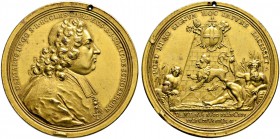Speyer, Bistum. Damian Hugo von Schönborn 1719-1743. Vergoldete Bronzemedaille 1719 von G.W. Vestner, auf seinen Regierungsantritt. Brustbild im geist...