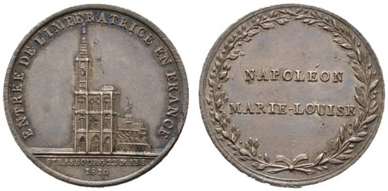 Straßburg, Stadt. Silbermedaille 1810 von Courtot, auf die Ankunft der Gemahlin ...