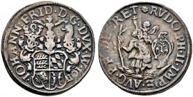 Württemberg. Johann Friedrich 1608-1628. 1/4 Ausbeutetaler 1611 -Christophstal-. Das dreifach behelmte, quadrierte Wappen / Der heilige Christophorus ...