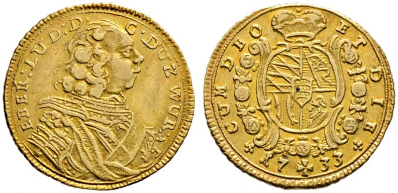Württemberg. Eberhard Ludwig 1693-1733. 1/4 Karolin 1733. KR 29, Ebner 228, Fr. ...
