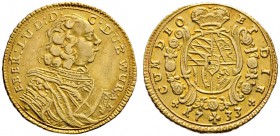 Württemberg. Eberhard Ludwig 1693-1733. 1/4 Karolin 1733. KR 29, Ebner 228, Fr. 3586, Slg. Hermann 369. 2,46 g sehr schön