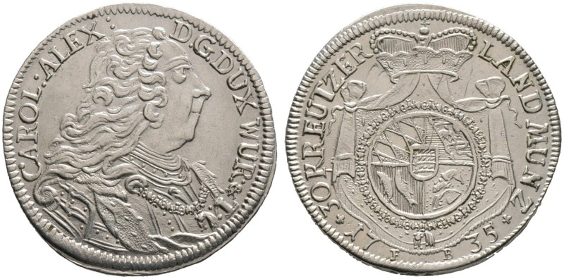 Württemberg. Karl Alexander 1733-1737. 30 Kreuzer 1735. Ohne Stempelschneidersig...