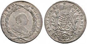 Württemberg. Karl Eugen 1744-1793. 10 Kreuzer 1765. Wappen ohne Ordenskette. KR 401.1, Ebner 178. vorzüglich