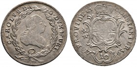 Württemberg. Karl Eugen 1744-1793. 10 Kreuzer 1765. Wie vorher, jedoch von leicht abweichenden Stempeln und mit kleinerem ET in der Rückseitenumschrif...