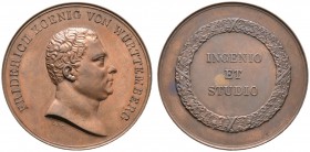 Württemberg. Friedrich II./I. 1797-1806-1816. Bronzene Prämienmedaille o.J. von J.L. Wagner, der Universität Tübingen. Kopf mit kurzen Haaren nach rec...