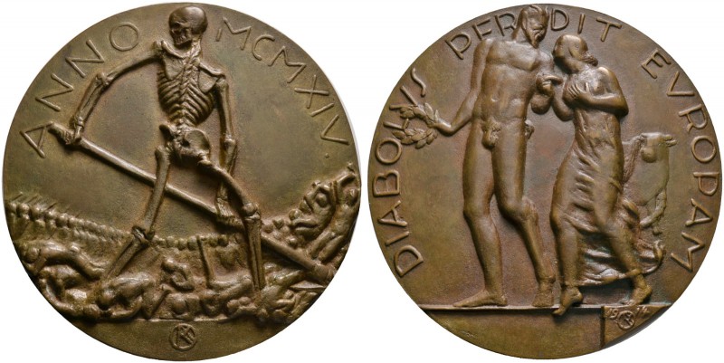 Kiefer, Oskar Alexander (1874-1938). Bronzegussmedaille 1914. Auf den Beginn des...