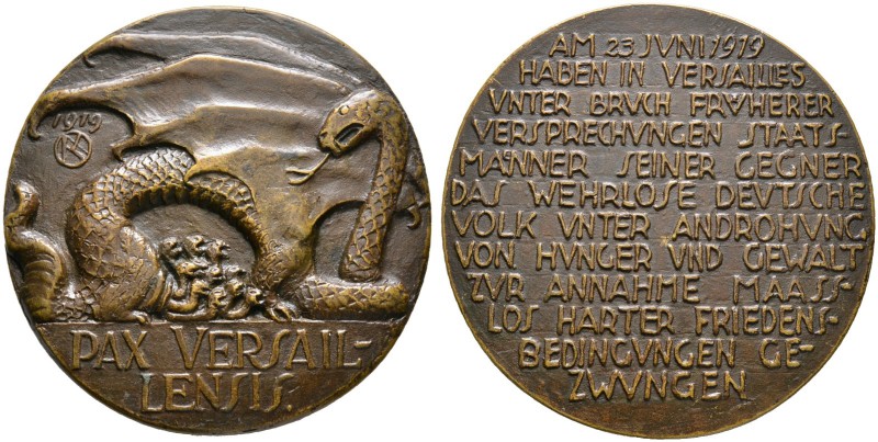 Kiefer, Oskar Alexander (1874-1938). Bronzegussmedaille 1919. Auf den Frieden vo...