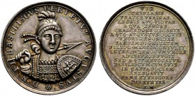 Wermuth, Christian (1661-1739). Silberne Suitenmedaille o.J. auf den römischen Kaiser Flavius Basiliscus (475-477). Dessen behelmtes Brustbild im Harn...