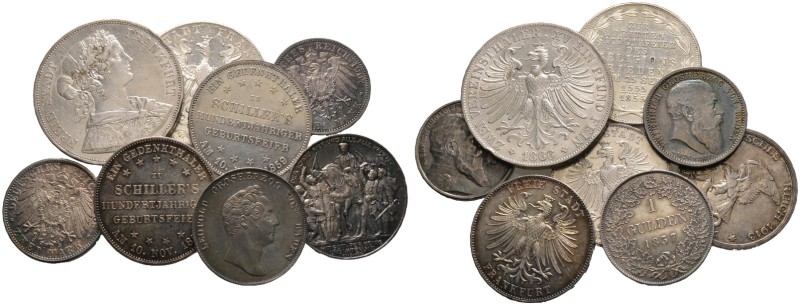 Altdeutschland. 8 Stücke: BADEN, Gulden 1837; FRANKFURT, Doppeltaler 1866, Geden...