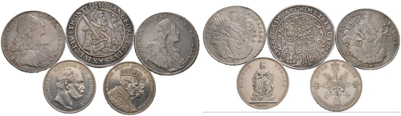 Altdeutschland. 5 Stücke: BAYERN, Madonnentaler 1758 und 1764, PREUSSEN, Krönung...