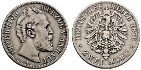 Silbermünzen des Kaiserreiches. ANHALT. Friedrich I. 1871-1904. 2 Mark 1876 A. J. 19. schön-sehr schön