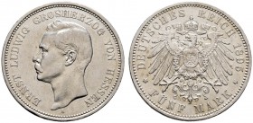 Silbermünzen des Kaiserreiches. HESSEN. Ernst Ludwig 1892-1918. 5 Mark 1895 A. J. 73. 
leichter Randfehler, sehr schön-vorzüglich