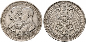 Silbermünzen des Kaiserreiches. MECKLENBURG-SCHWERIN. Friedrich Franz IV. 1897-1918. 5 Mark 1915 A. Hundertjahrfeier des Großherzogtums. J. 89. minima...