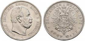 Silbermünzen des Kaiserreiches. PREUSSEN. Wilhelm I. 1861-1888. 5 Mark 1875 B. J. 97. vorzüglich