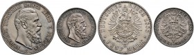 Silbermünzen des Kaiserreiches. Friedrich III. 1888. Lot (2 Stücke): 2 und 5 Mark 1888 A. J. 98,99. 
feine Patina, fast Stempelglanz bzw. kleine Kratz...