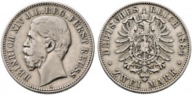 Silbermünzen des Kaiserreiches. REUSS-JÜNGERE LINIE. Heinrich XIV. 1867-1913. 2 Mark 1884 A. J. 120. schön-sehr schön