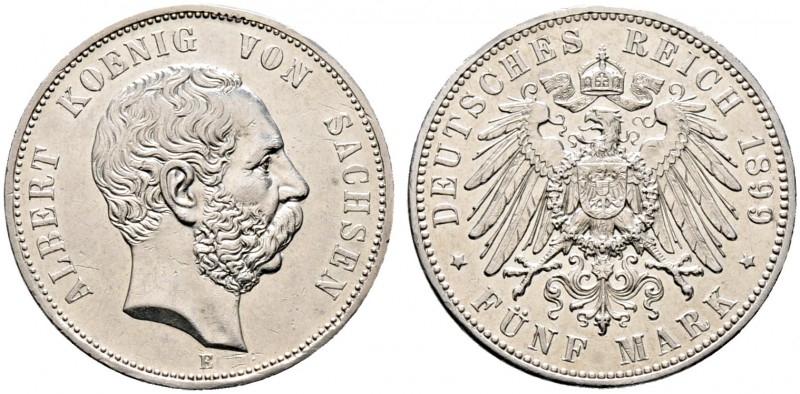 Silbermünzen des Kaiserreiches. SACHSEN. Albert 1873-1902. 5 Mark 1899 E. J. 125...