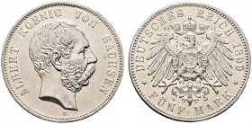 Silbermünzen des Kaiserreiches. SACHSEN. Albert 1873-1902. 5 Mark 1899 E. J. 125. 
seltener Jahrgang, minimale Randfehler, vorzüglich