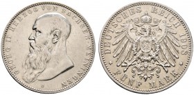 Silbermünzen des Kaiserreiches. SACHSEN-MEININGEN. Georg II. 1866-1915. 5 Mark 1908 D. Bart berührt Perlkreis nicht. J. 153b. 
 sehr schön-vorzüglich...