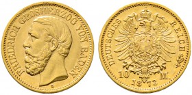 Reichsgoldmünzen. BADEN. Friedrich I. 1852-1907. 10 Mark 1873 G. J. 183. vorzüglich