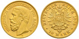Reichsgoldmünzen. BADEN. Friedrich I. 1852-1907. 10 Mark 1876 G. J. 186. sehr schön-vorzüglich