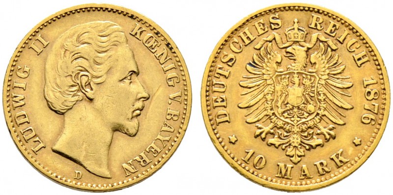 Reichsgoldmünzen. BAYERN. Ludwig II. 1864-1886. 10 Mark 1876 D. J. 196. leichte ...
