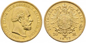 Reichsgoldmünzen. MECKLENBURG-SCHWERIN. Friedrich Franz II. 1842-1883. 20 Mark 1872 A. J. 230. 
 selten, gutes sehr schön