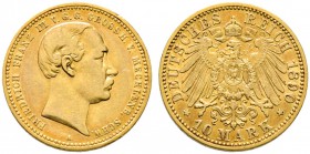Reichsgoldmünzen. Friedrich Franz III. 1883-1897. 10 Mark 1890 A. J. 232. selten, sehr schön/sehr schön-vorzüglich
Die einzige Münze dieses Großherzog...