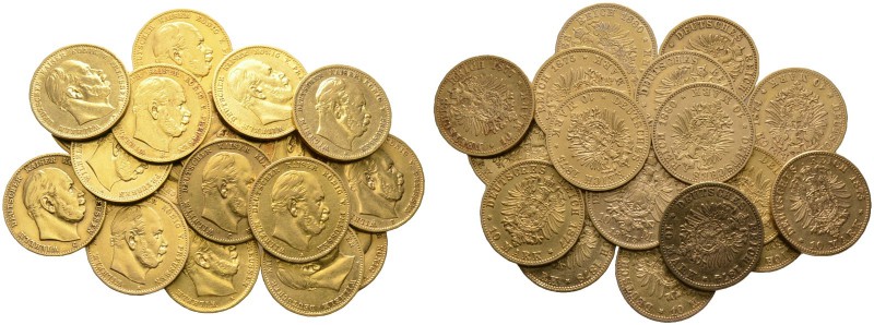 Reichsgoldmünzen. PREUSSEN. Wilhelm I. 1861-1888. Lot (18 Stücke): 10 Mark 1873 ...