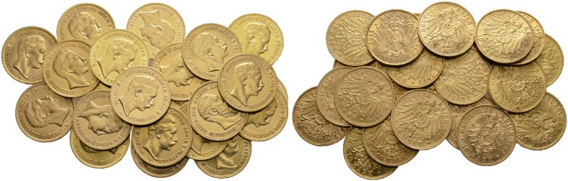 Reichsgoldmünzen. Wilhelm II. 1888-1918. Lot (22 Stücke): 10 Mark 1890 A (2x), 1...