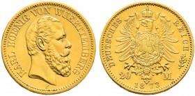 Reichsgoldmünzen. WÜRTTEMBERG. Karl 1864-1891. 20 Mark 1873 F. J. 290. vorzüglich-Stempelglanz