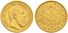 Reichsgoldmünzen. WÜRTTEMBERG. Karl 1864-1891. 10 Mark 1890 F. J. 294. sehr schön