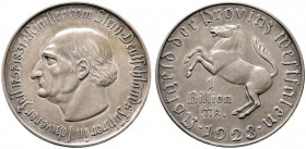 Staatliche Notmünzen. Provinz Westfalen. 1 Billion Mark 1923. vom Stein. Kupfer/Nickel/Zink-versilbert. J. N 28. 60 mm
selten, vorzüglich-prägefrisch
...