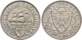 Weimarer Republik. 5 Reichsmark 1927 A. Bremerhaven. J. 326. vorzüglich