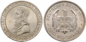 Weimarer Republik. 3 Reichsmark 1927 F. Uni Tübingen. J. 328. vorzüglich-Stempelglanz