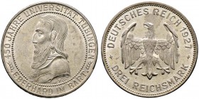 Weimarer Republik. 3 Reichsmark 1927 F. Uni Tübingen. J. 328. minimale Kratzer, vorzüglich-Stempelglanz