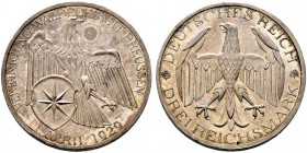 Weimarer Republik. 3 Reichsmark 1929 A. Waldeck. J. 337. kleiner Fleck auf dem Avers, Polierte Platte-minimal berieben